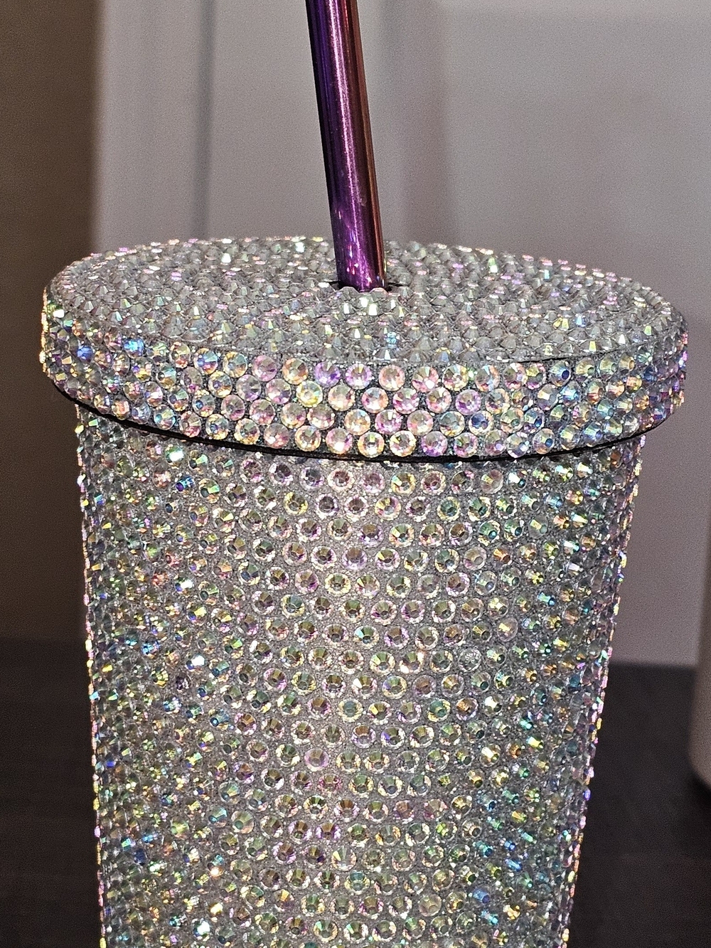 Iridescent Rhinestone Tumbler with Metal Straw - Picture 2 of 12